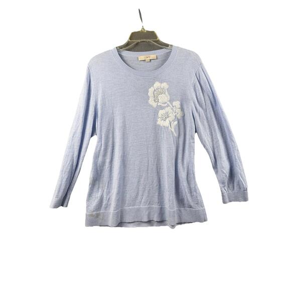 LOFT Sweaters - Ann Taylor Loft XLarge Blue Embroidered Floral Boho  Sweater